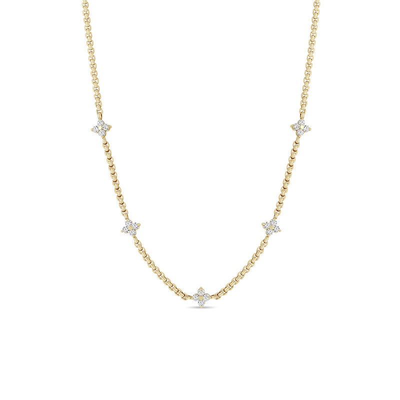 Zoë Chicco 14k Gold 5 Prong Diamond Quad Station Box Chain Necklace