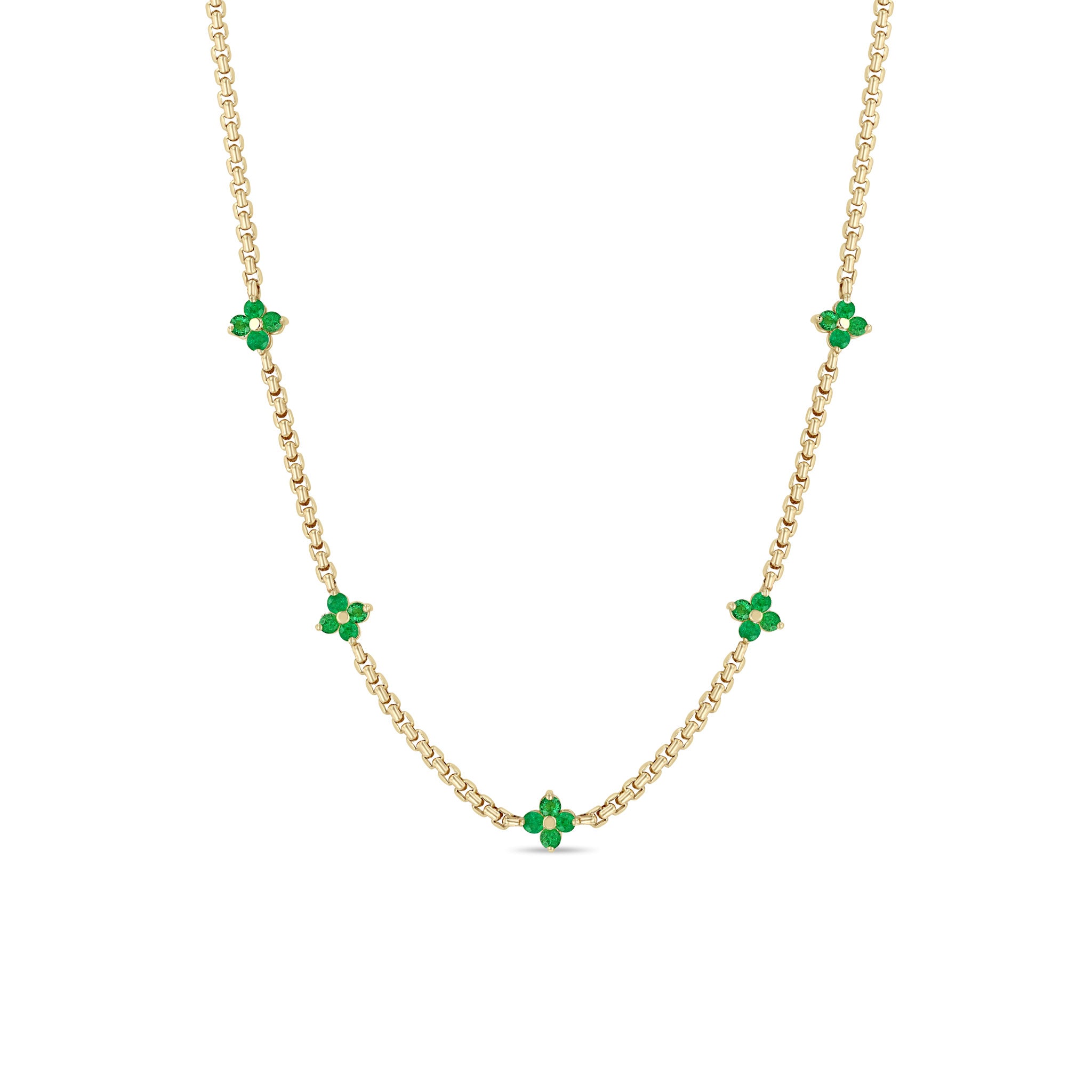 Zoë Chicco 14k Gold Prong Emerald Quad Station Small Box Chain Necklace