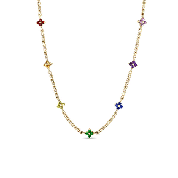 Zoë Chicco 14k Gold Rainbow Sapphire Quad Station Box Chain Necklace