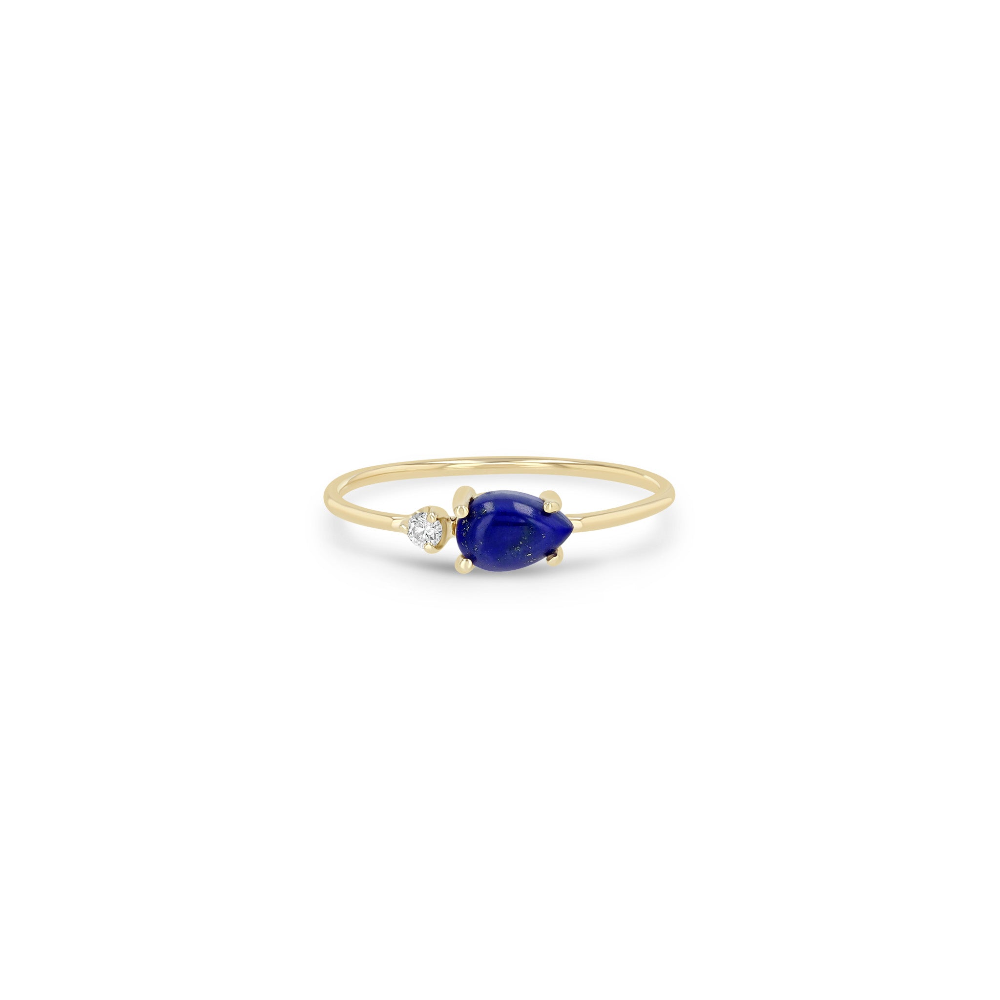 Zoe Chicco 14k Yellow Gold Pear Lapis & Prong Diamond Ring