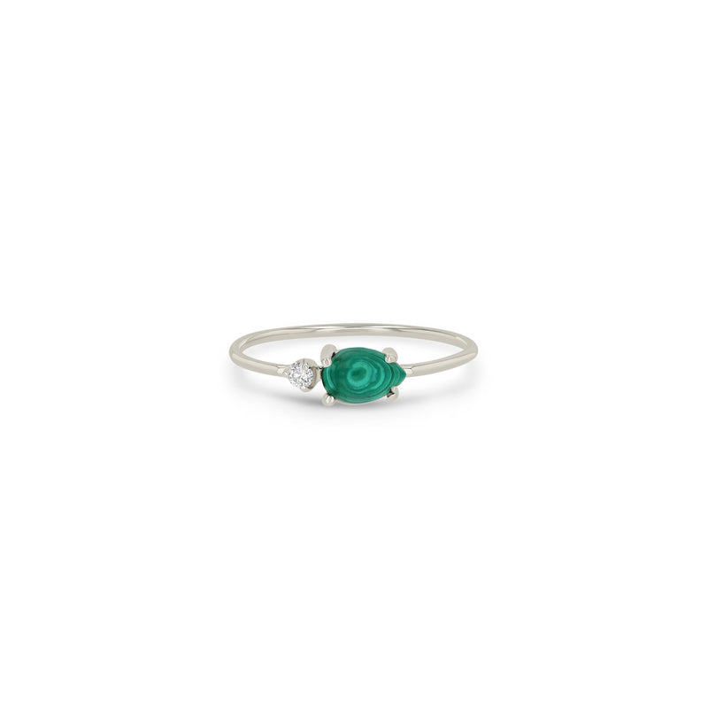Zoe Chicco 14k White Gold Pear Malachite & Prong Diamond Ring