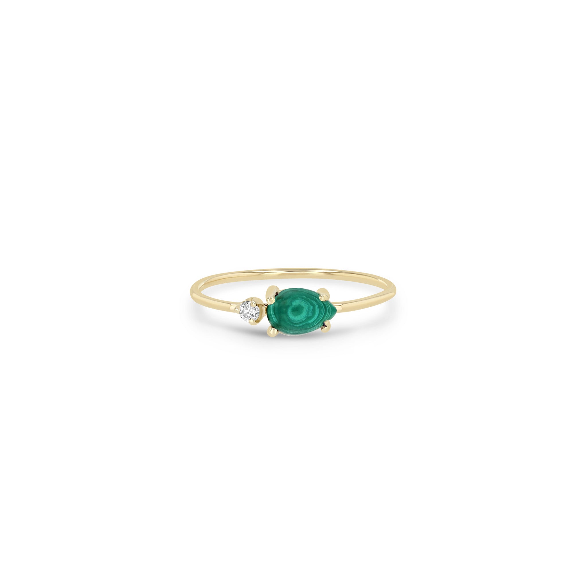 Zoe Chicco 14k Yellow Gold Pear Malachite & Prong Diamond Ring