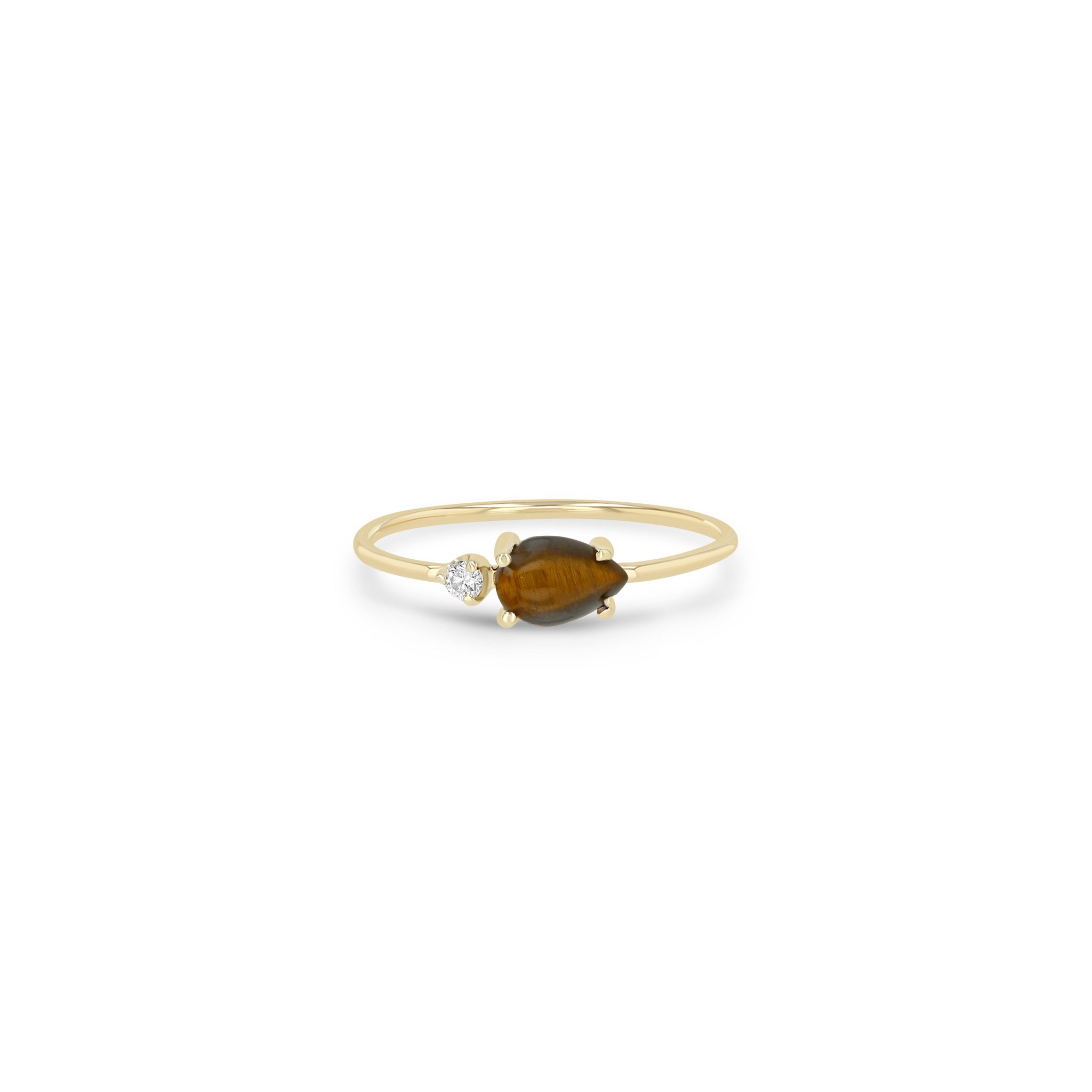 Zoe Chicco 14k Yellow Gold Pear Tiger Eye & Prong Diamond Ring