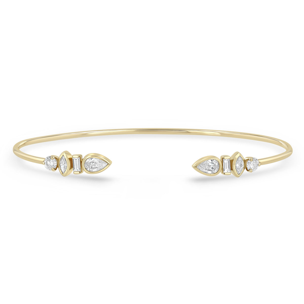 Zoe Chicco 14k gold cuff bracelet with diamond accents on a white background