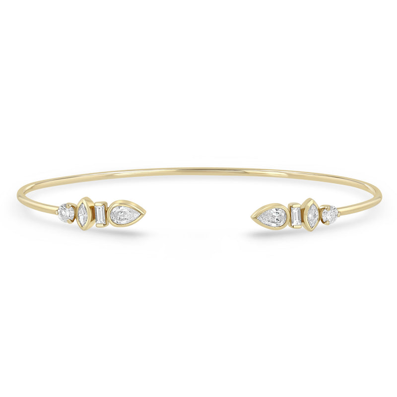 Zoe Chicco 14k gold cuff bracelet with diamond accents on a white background