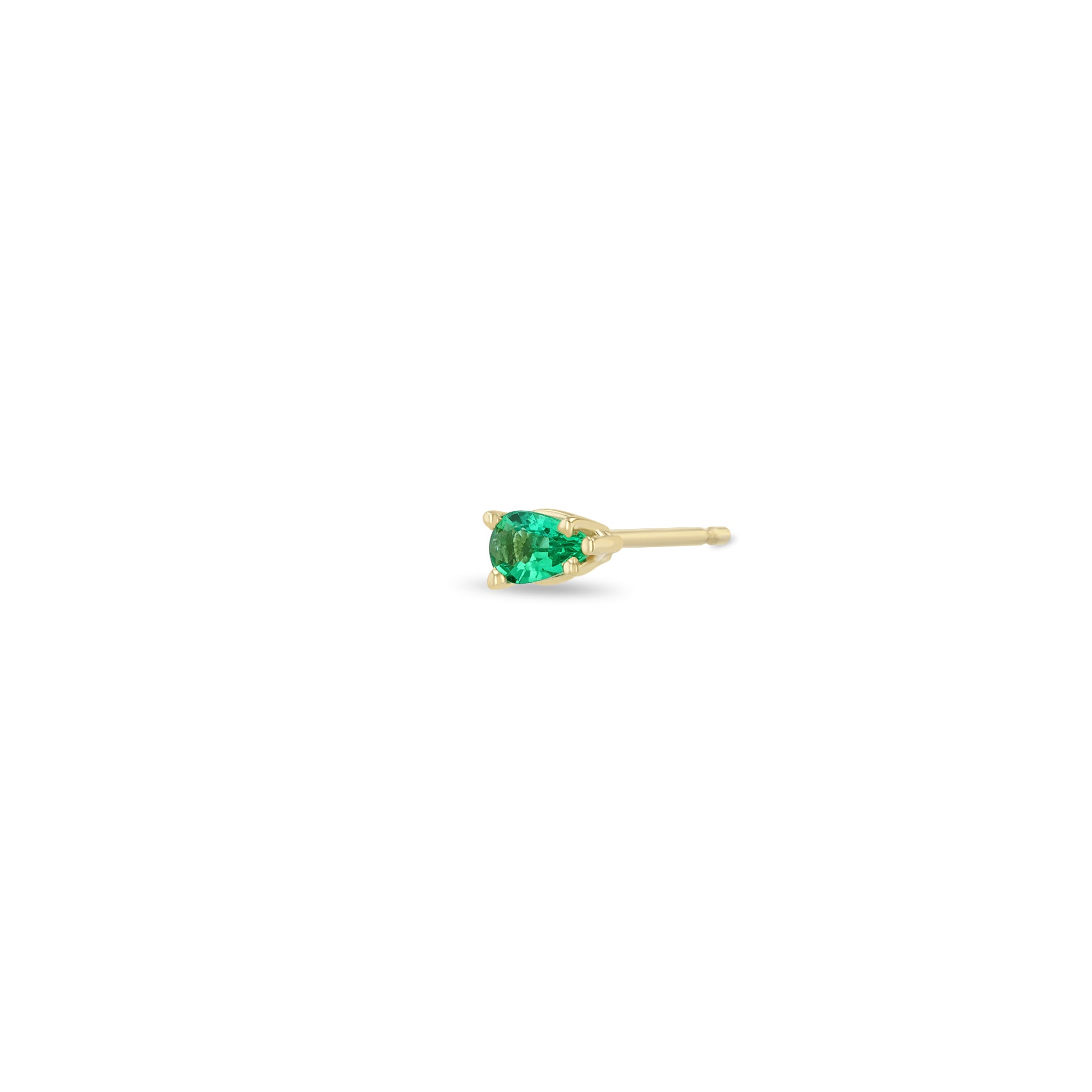 Zoe Chicco 14k Prong Pear Cut Emerald Stud on a white background