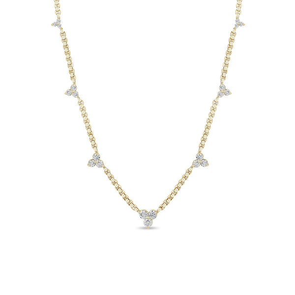 14k Graduated Prong Diamond Trio Station Small Box Chain Necklace