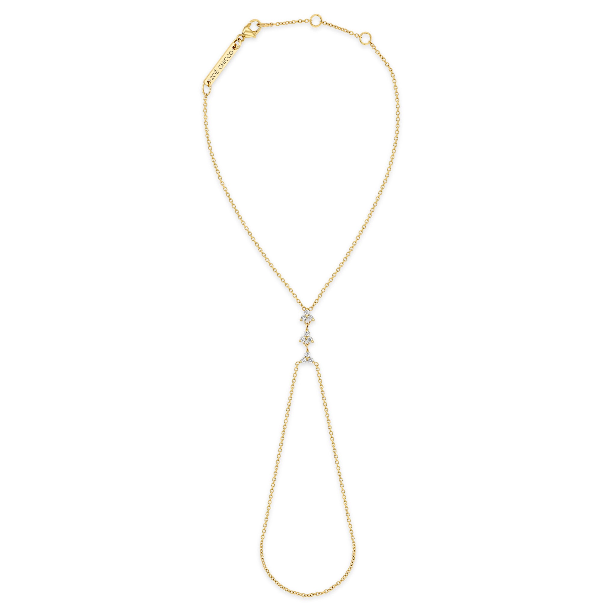 Zoë Chicco 14k Gold 3 Small Prong Diamond Trio Hand Chain