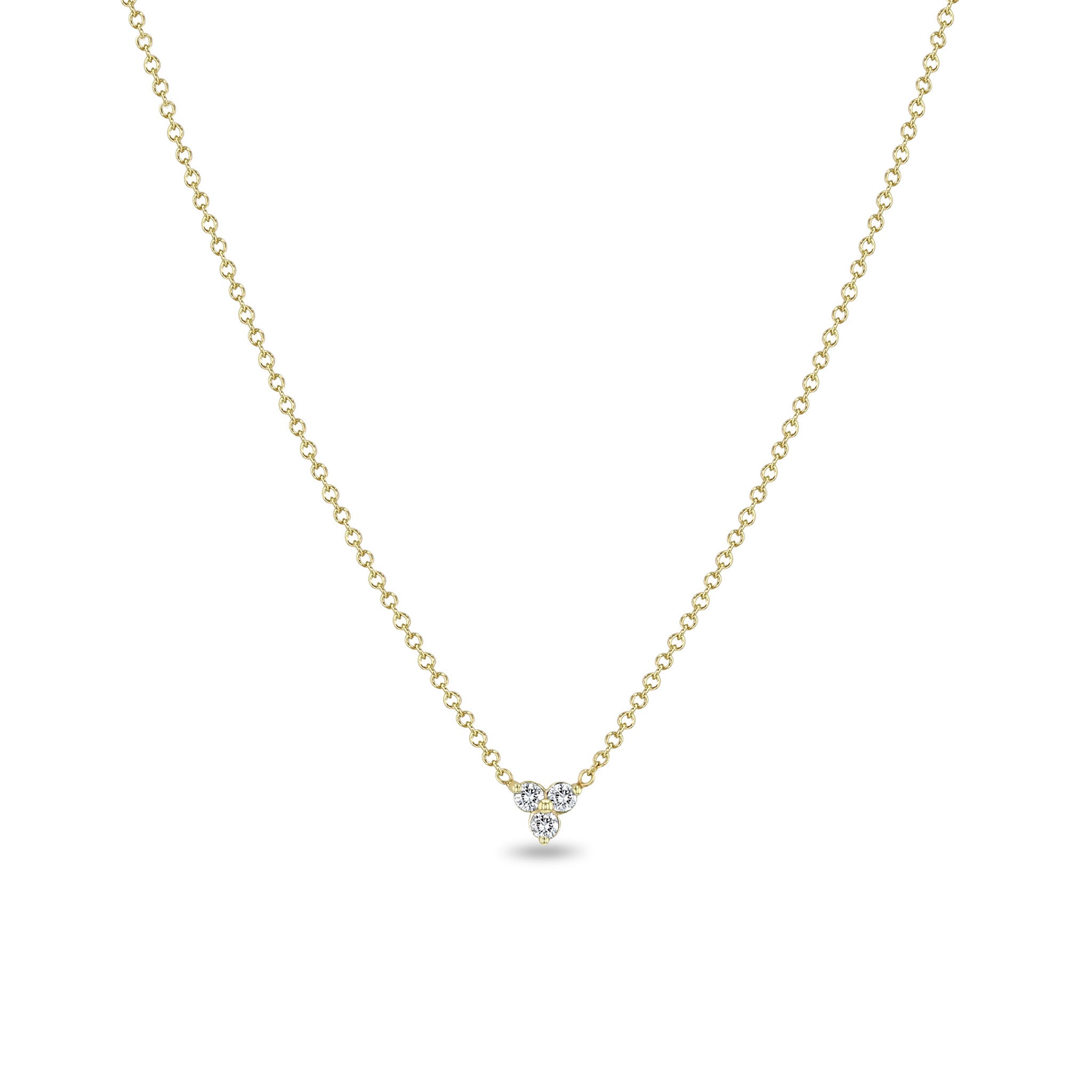 Zoë Chicco 14k Gold 2mm Prong Diamond Trio Necklace