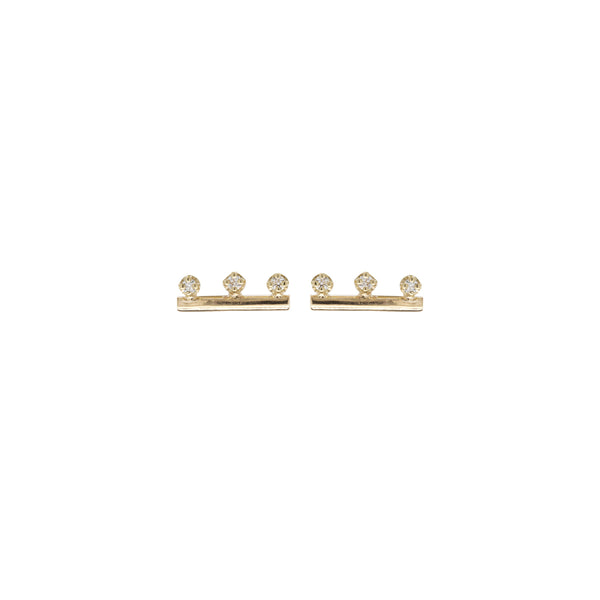 14k 3 Prong Diamond Bar Studs - SALE