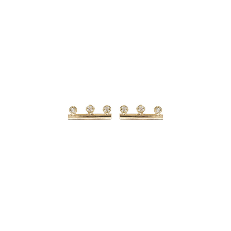 14k 3 Prong Diamond Bar Studs - SALE