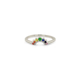 14k Graduated Prong Rainbow Sapphire & Pavé Diamond Double Arch Ring