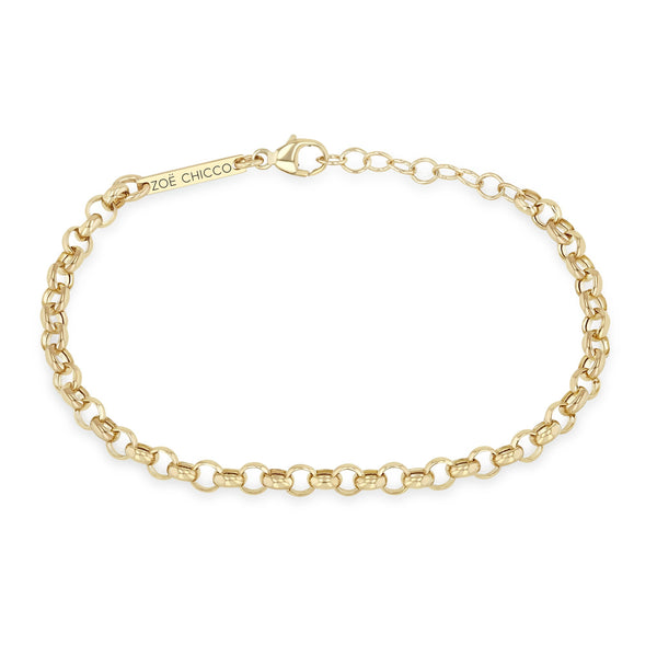 Zoe Chicco 14k gold chain bracelet on a white background with 'Zoe Chicco' branding.