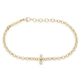 Zoe Chicco 14k gold chain bracelet with small diamond barbell on a white background