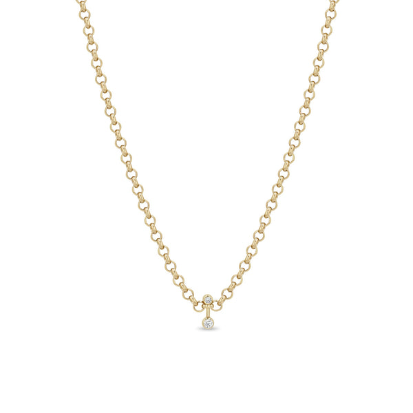 14k Mixed Diamond Bezel Barbell Medium Rolo Chain Necklace