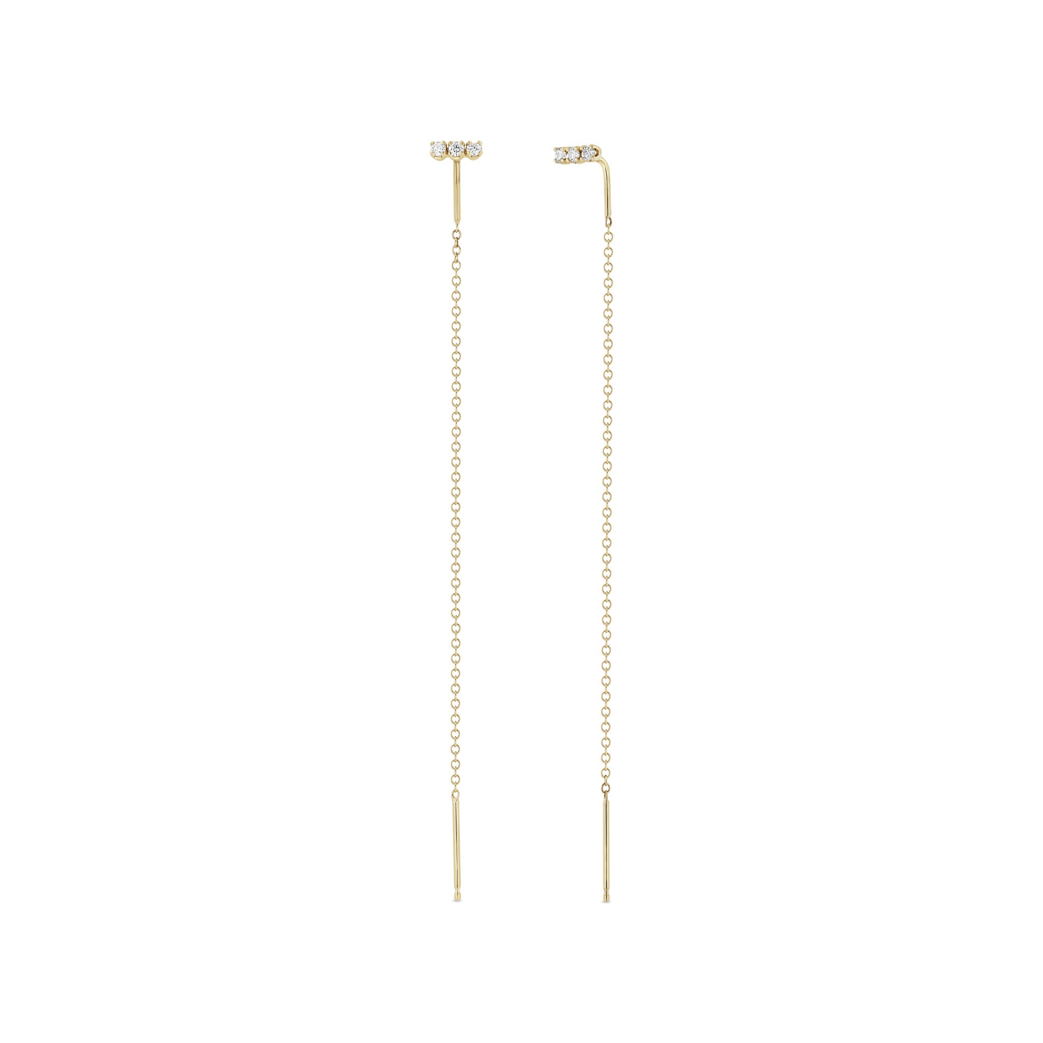 Zoë Chicco 14k Gold 3 Diamond Bar Chain Threader Earrings