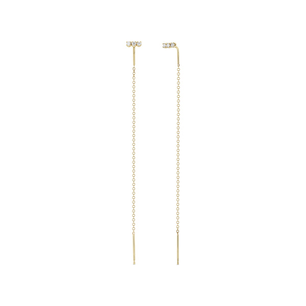 Zoë Chicco 14k Gold 3 Diamond Bar Chain Threader Earrings