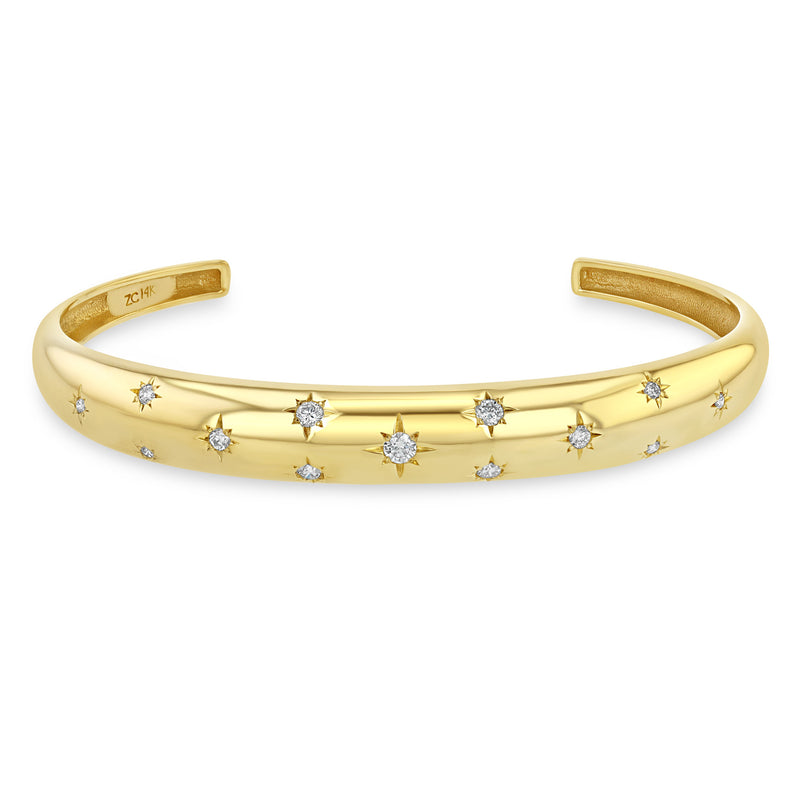 14k Scattered Star Set Diamonds Small Aura Cuff