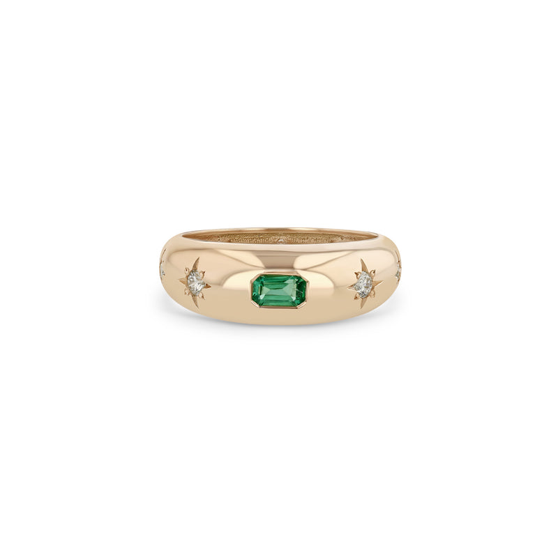 Zoë Chicco 14k Gold Emerald Cut Emerald & Graduating Diamonds Small Aura Ring