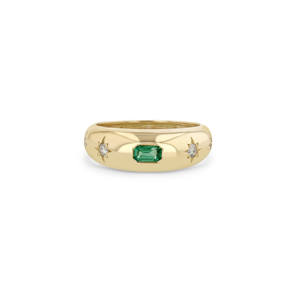 Zoë Chicco 14k Gold Emerald Cut Emerald & Graduating Diamonds Small Aura Ring