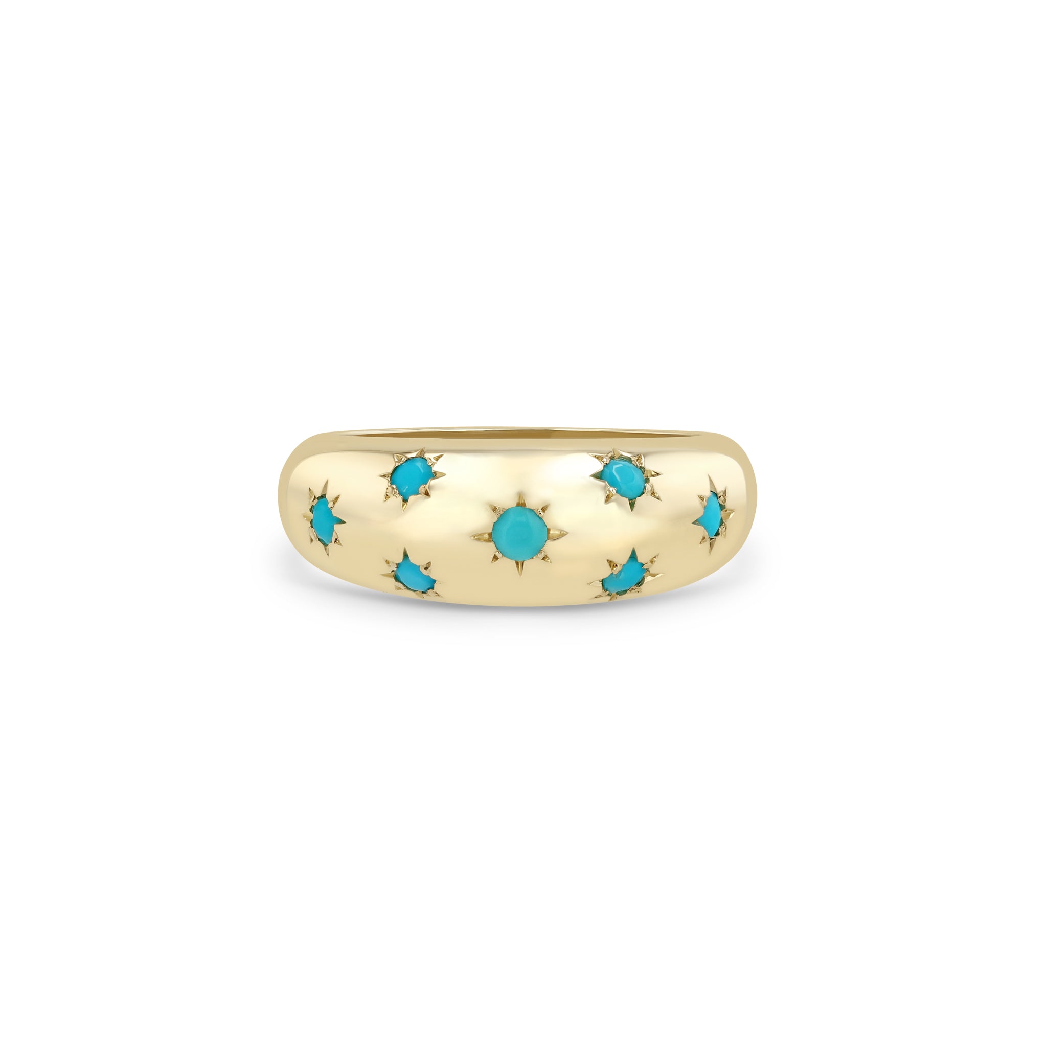 Zoe Chicco 14k Scattered Star Set Turquoise Small Aura Ring on a white background