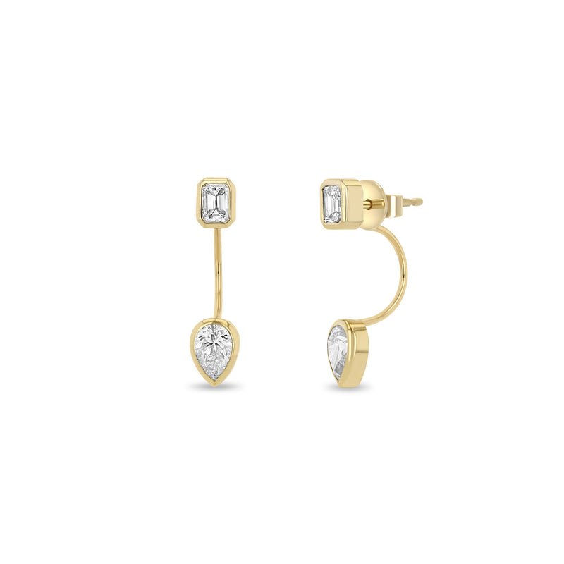 Zoë Chicco 14k Gold Emerald Cut Diamond Stud & Pear Diamond Bezel Jacket Earrings