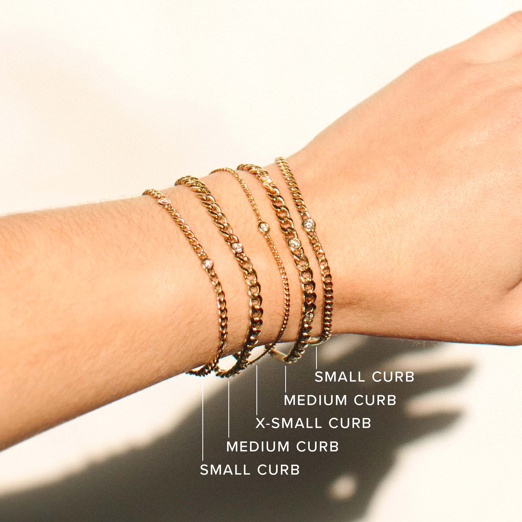 Floating Diamond Bracelets with comparison - Small, Medium , X-small, Medium and Small.