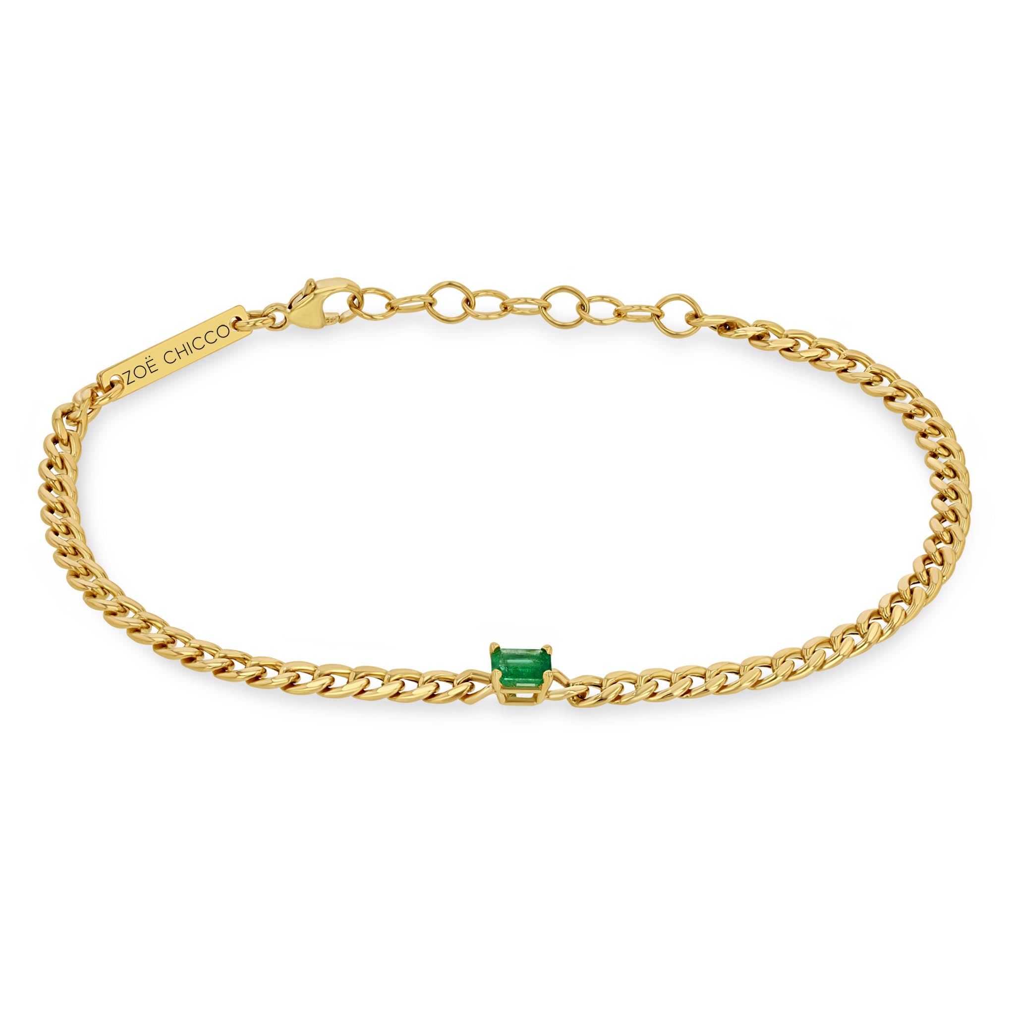 Zoë Chicco 14k Gold Emerald Cut Emerald Small Curb Chain Bracelet