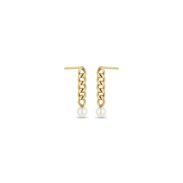 Zoë Chicco 14k Gold Tiny Pearl Small Curb Chain Drop Earrings