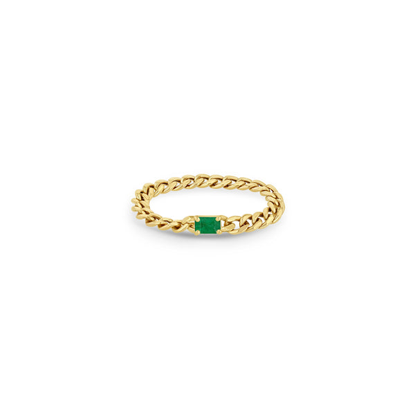 Zoë Chicco 14k Gold Emerald Cut Emerald Small Curb Chain Ring