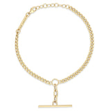 top down view of a Zoë Chicco 14k Gold Mixed Small Curb & Medium Square Oval Chain Toggle Bracelet