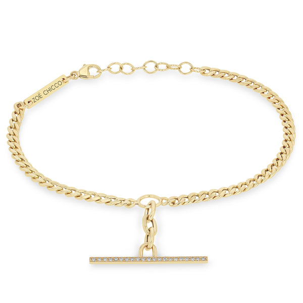 Zoë Chicco 14k Gold Mixed Small Curb & Medium Square Oval Chain Pavé Diamond Toggle Bracelet
