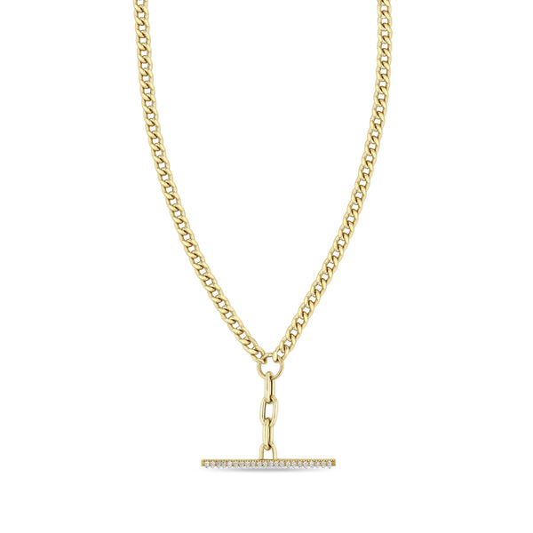 Zoë Chicco 14k Gold Mixed Small Curb & Medium Square Oval Chain Pavé Diamond Toggle Lariat Necklace