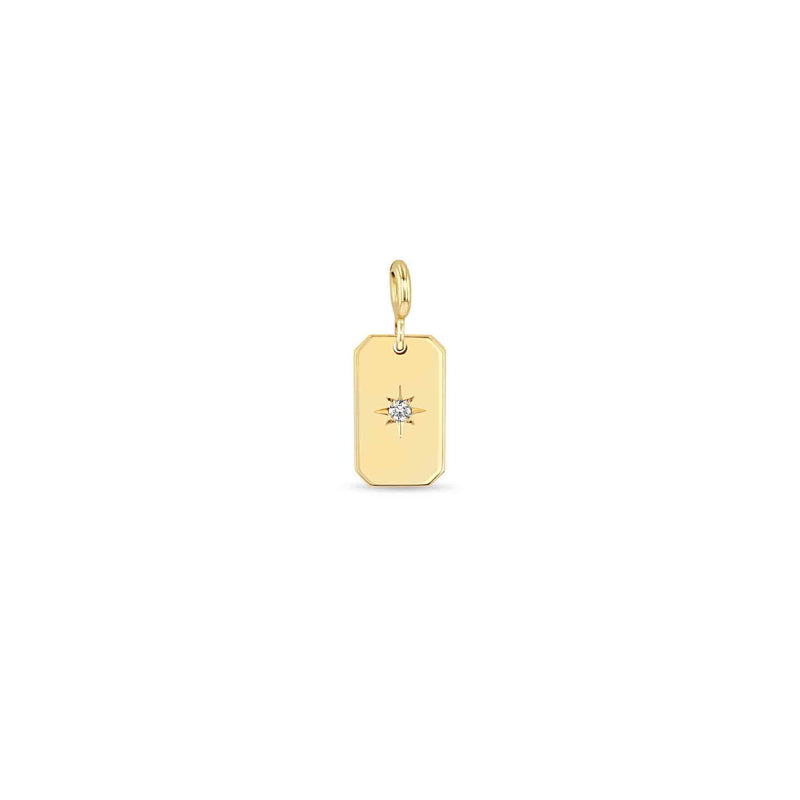 Zoë Chicco 14k Gold Star Set Diamond Small Square Edge Dog Tag Clip On Charm Pendant