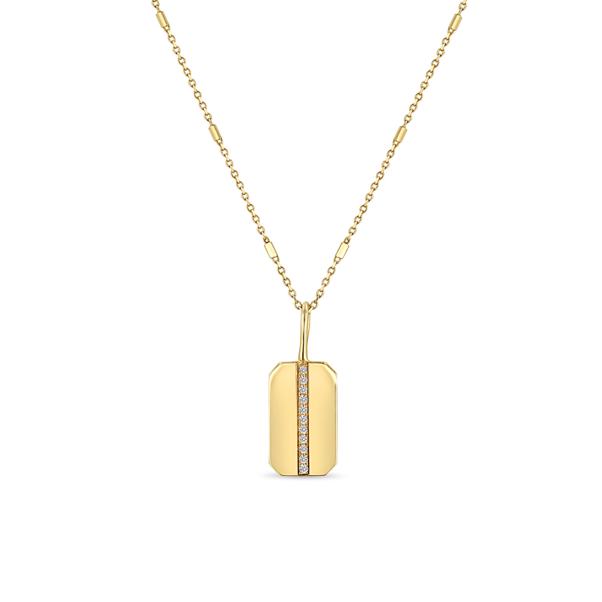Zoë Chicco 14k Gold Pavé Diamond Line Small Square Edge Dog Tag Necklace