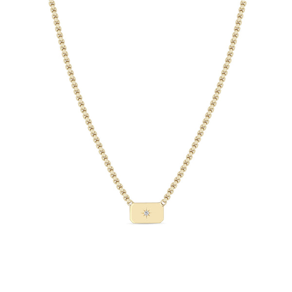 Zoë Chicco 14k Gold Horizontal Star Set Diamond Square Edge Dog Tag Necklace
