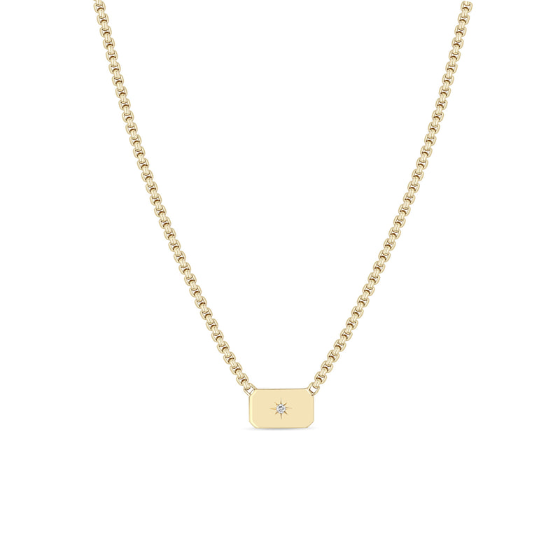 Zoë Chicco 14k Gold Horizontal Star Set Diamond Square Edge Dog Tag Necklace