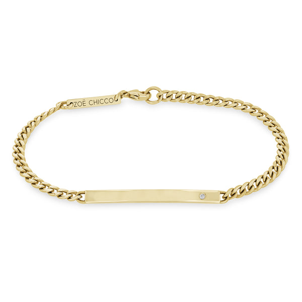 Zoë Chicco 14k Gold Small Curb Chain ID Bracelet with Diamond