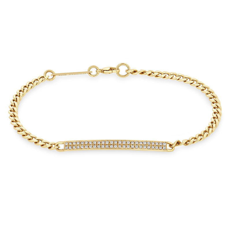 Zoë Chicco 14k Gold Pavé Diamond ID Bar Small Curb Chain Bracelet