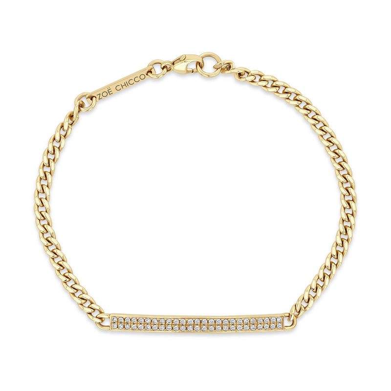 Zoë Chicco 14k Gold Pavé Diamond ID Bar Small Curb Chain Bracelet – ZOË ...