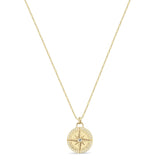 Zoë Chicco 14k Gold Small Compass Medallion Tube Bar Chain Necklace with Diamond Border