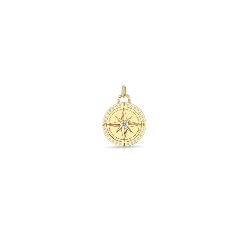 Zoë Chicco 14k Gold Small Compass Medallion Charm Pendant with Diamond Border