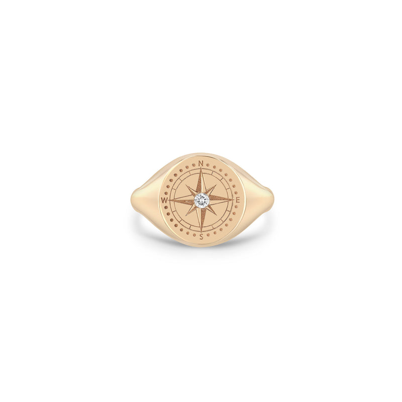 14k Diamond Compass Signet Ring