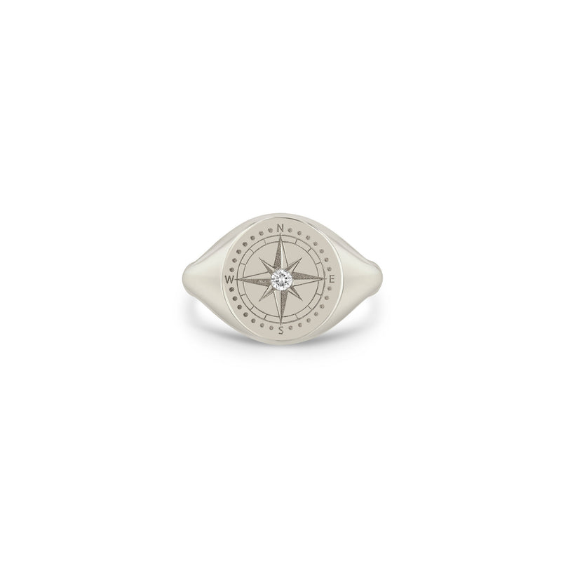 14k Diamond Compass Signet Ring