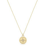 Zoë Chicco 14k Gold Small Compass Medallion Tube Bar Chain Necklace with Dot Border