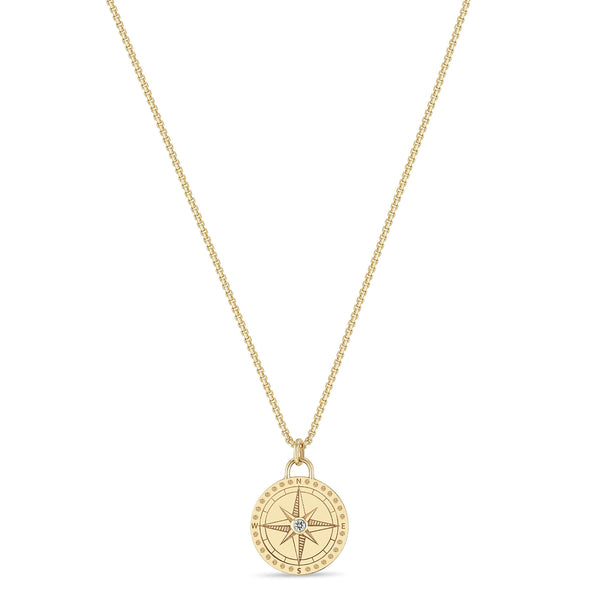 Zoë Chicco 14k Gold Small Compass Medallion Box Chain Necklace