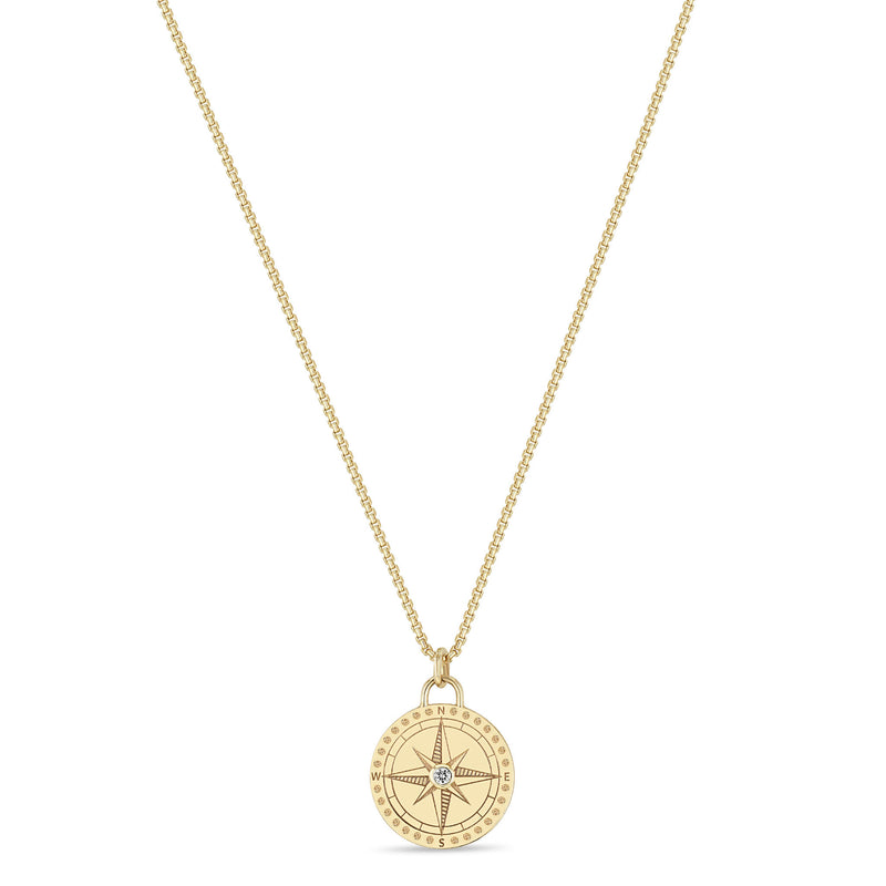 Zoë Chicco 14k Gold Small Compass Medallion Box Chain Necklace