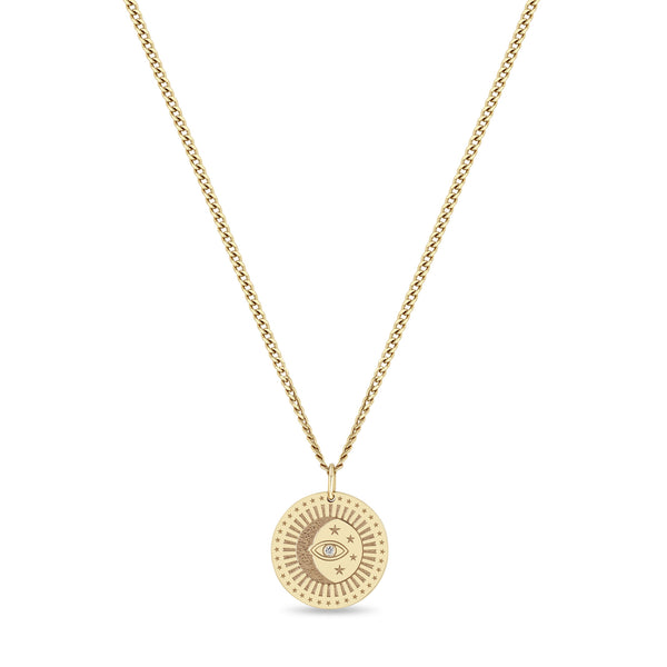 Zoë Chicco 14k Gold XS Curb Chain Celestial Protection Medallion Necklace