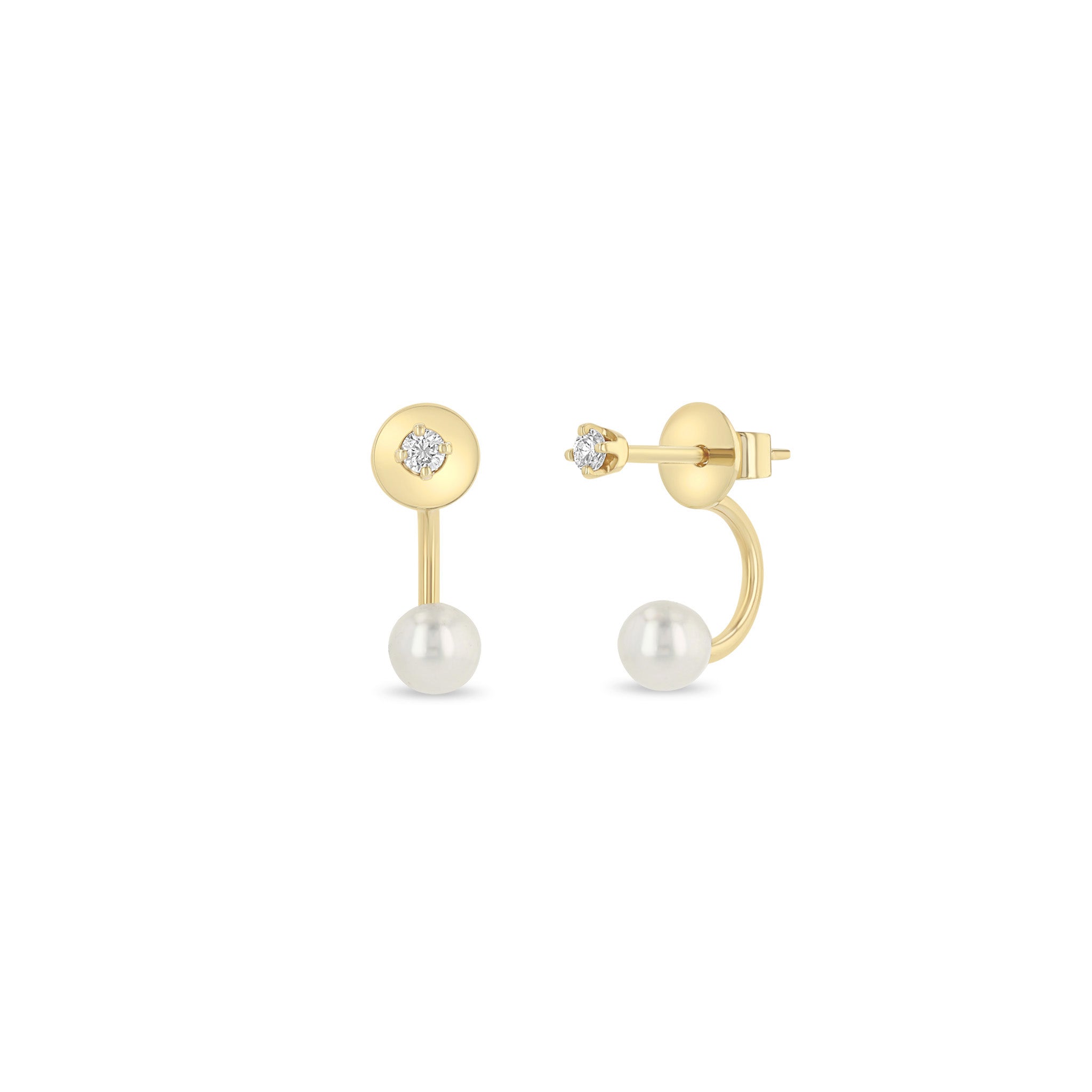 Zoë Chicco 14k Gold Diamond Stud with Pearl Jacket Earrings