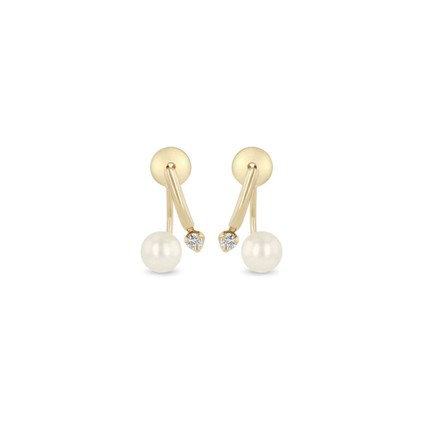 Zoë Chicco 14k Gold Prong Diamond Curved Bar Drop & Pearl Jacket Earrings